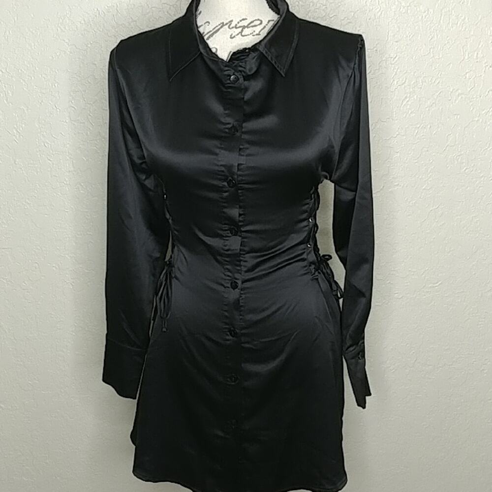 ASOS As You Eight‎ Paw Projects Shirt Dress Corset/Lace Up Detail Black Size 0